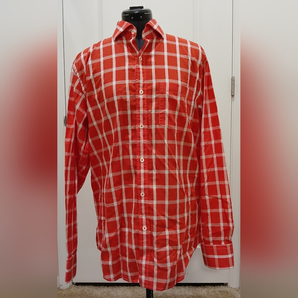 Men's Bugatchi Classic Fit Red‎ & White Button Down